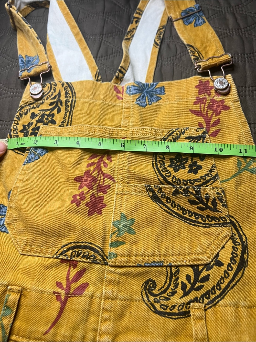 We The Free Mustard Yellow Floral Paisley Short Overalls - Picture 6 of 8